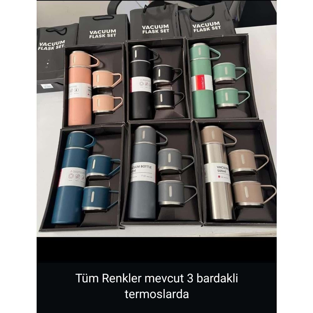 3 BARDAKLI 500 MİLİM TERMOS SİYAH