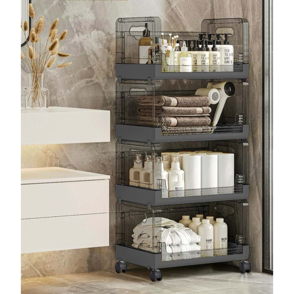 BANYO MUTFAK PORTATİF ŞEFFAF RAF 4 KAT
