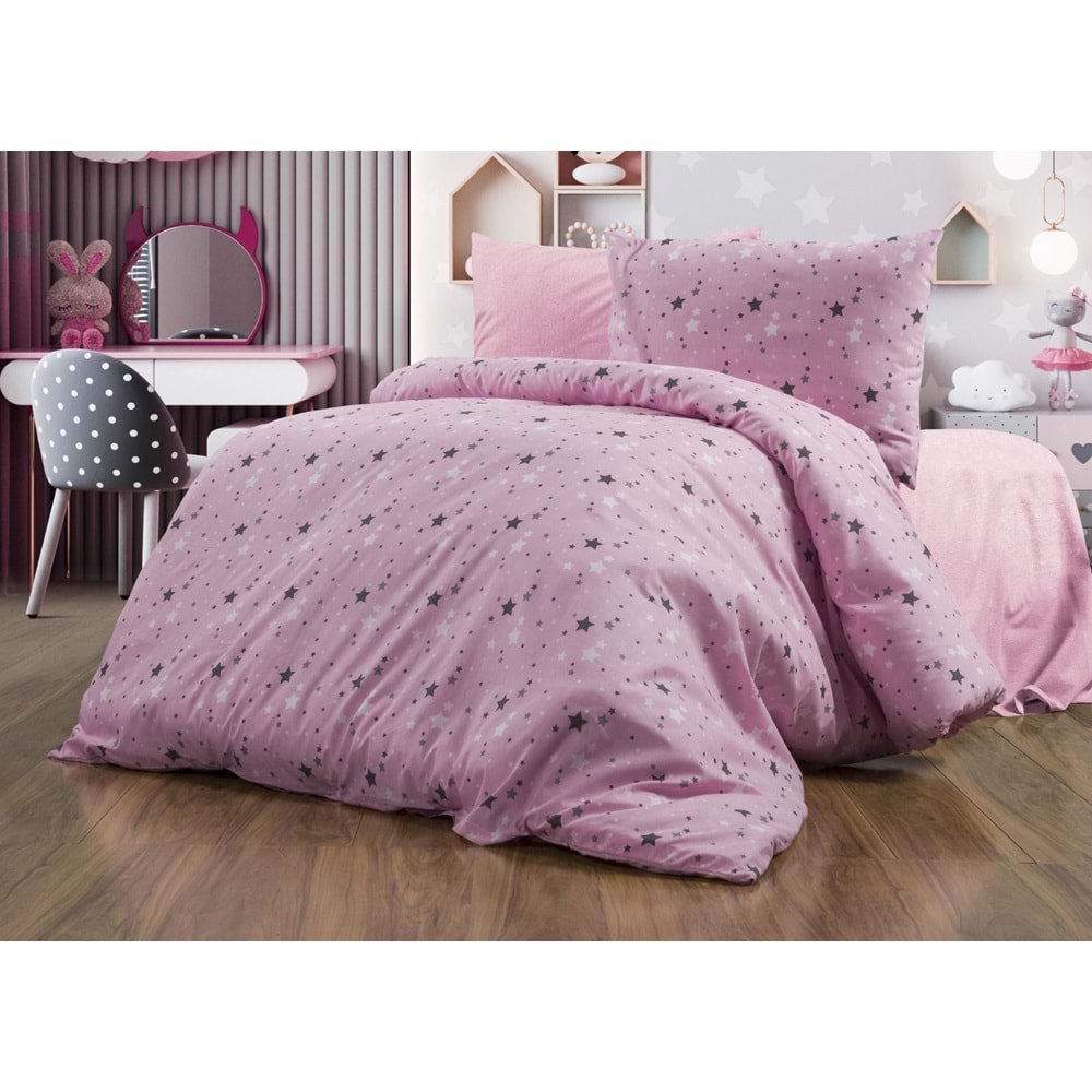 PEMBE YILDIZLI TEK KİŞİLİK NEVRESİM TAKIMI