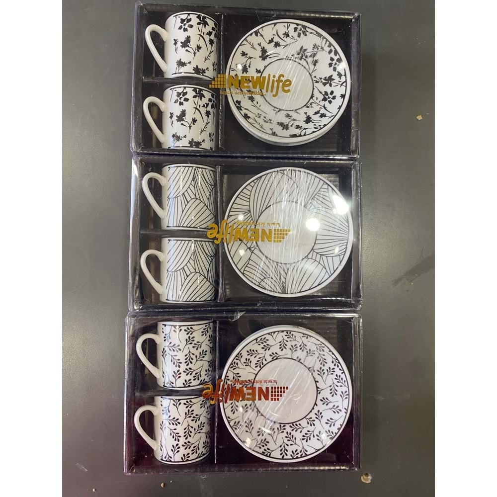 SİYAH MODEL İKİLİ DESENLİ KAHVE FİNCAN TAKIMI