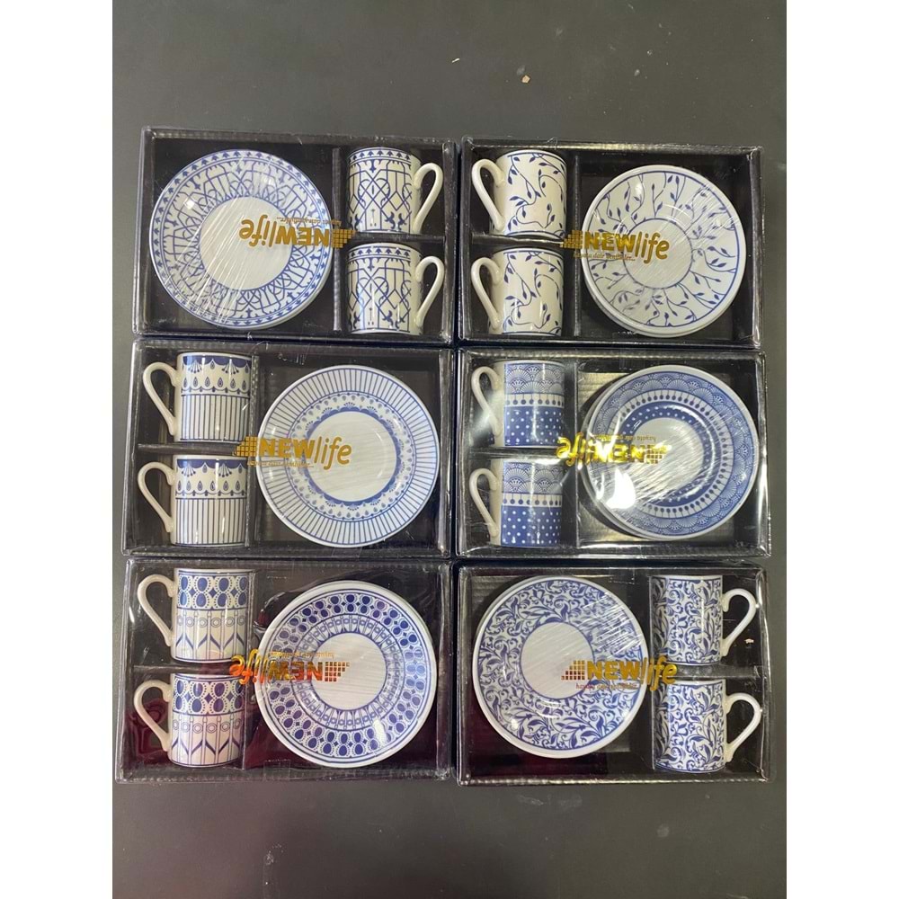 MAVİ MODEL İKİLİ DESENLİ KAHVE FİNCAN TAKIMI