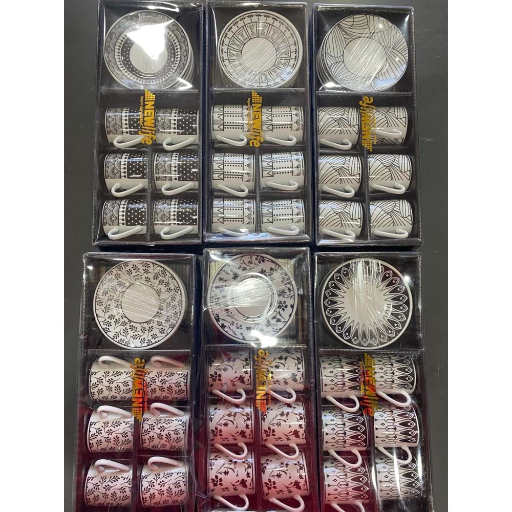 SİYAH MODEL 6 LI DESENLİ KAHVE FİNCAN TAKIMI