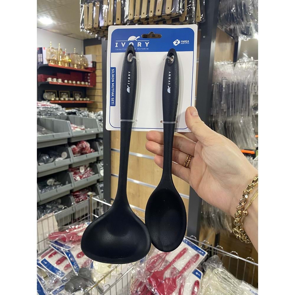 İVORY 2 Lİ KEPÇE VE DERİN KAŞIK SETİ SİYAH (IVO-SL214)