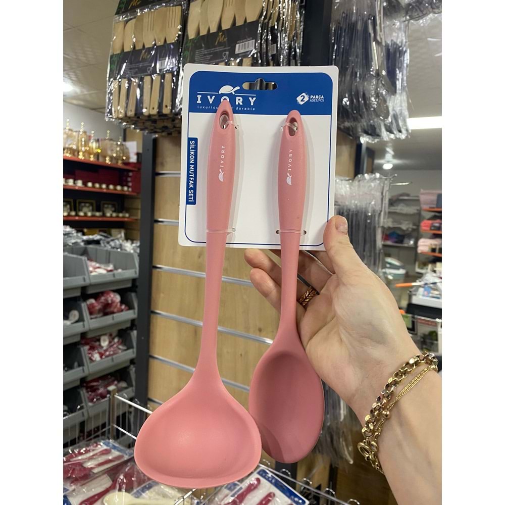 İVORY 2 Lİ KEPÇE VE DERİN KAŞIK SETİ PEMBE (IVO-SL214)