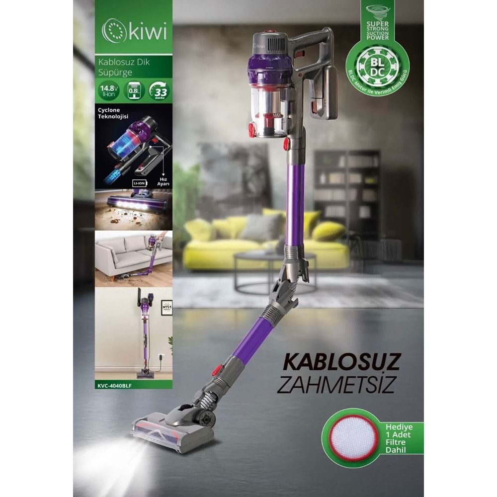 KİWİ KABLOSUZ DİK SÜPÜRGE KVC4040