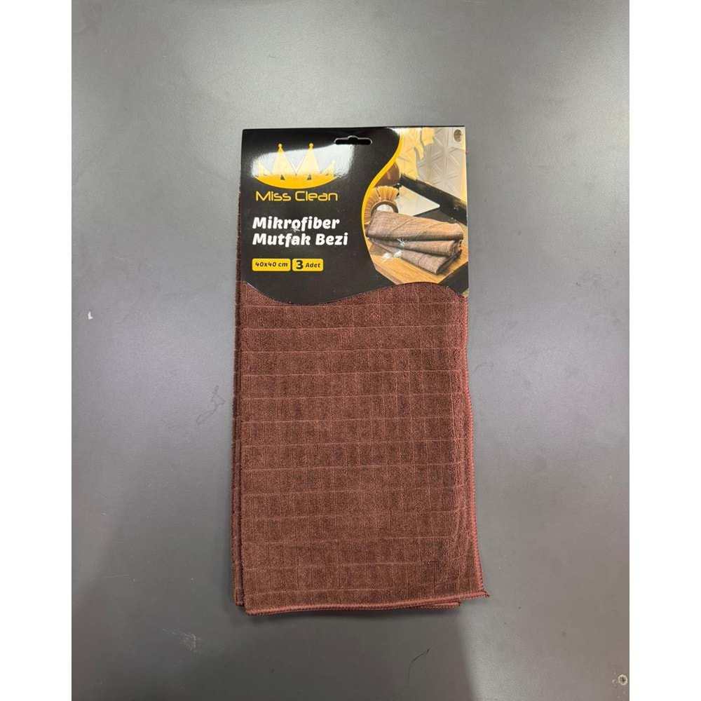 MİSCLEAN MİKROFİBER 3 LÜ TEZGAH BEZİ KAHVERENGİ 40X40