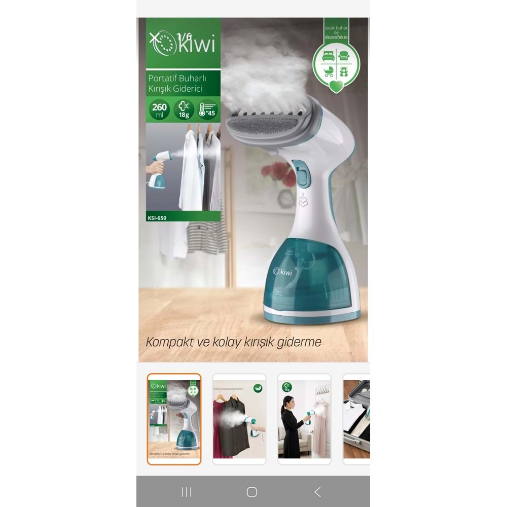 KİWİ PORTATİF BUHARLI KIRIŞIK GİDERİCİ ÜTÜ KSI-650N