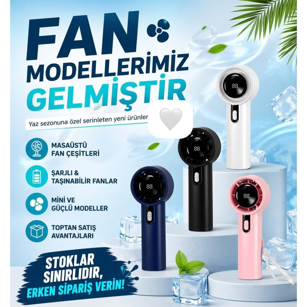 ŞARZLI DİJİTAL 3 KADEMELİ MİNİ EL VE MASA FANI