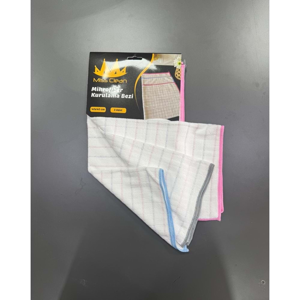 MİSCLEAN MİKROFİFER 3 LÜ KURULAMA BEZİ 40X40 (20 PAKET)