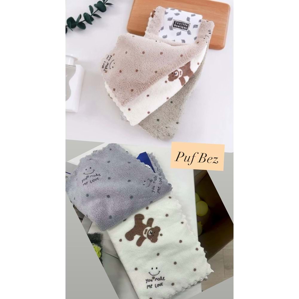 KARAKUŞ 3 LÜ AYICIK DESENLİ PELUŞ BEZ