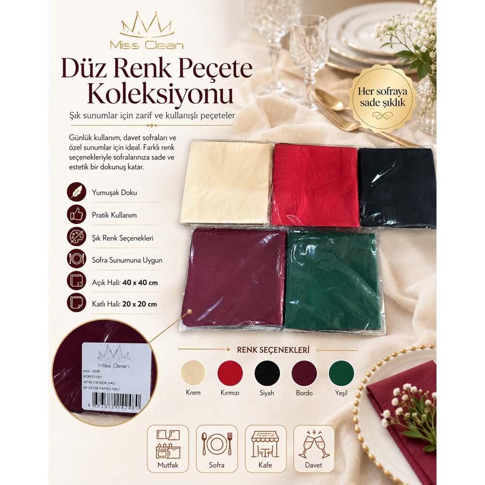 MİSCLEAN LÜKS PEÇETE (PAKET İÇERİĞİ 12 ADET)