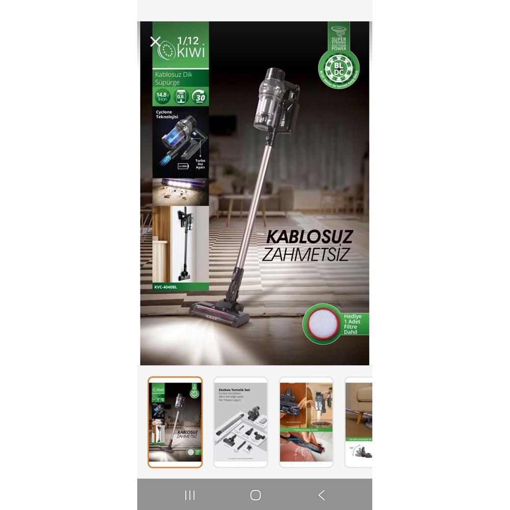 KİWİ ŞARZLI DİKEY SÜPÜRGE KVC4040BL