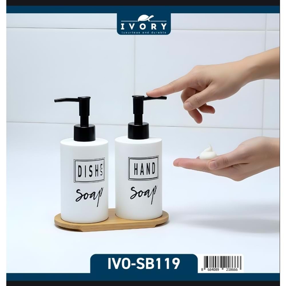 İVORY STANDLI İKİLİ BEYAZ CAM SIVI SABUNLUK İVO-SB119
