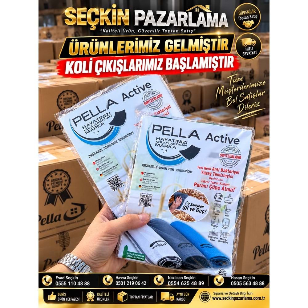 PELLA ACTİVE MİKROFİBER 3 LÜ TEMİZLİK CAM BEZİ (40 PKT)