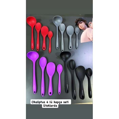 OKALİPTUS 4 LÜ SİLİKON KAŞIK SETİ SİYAH