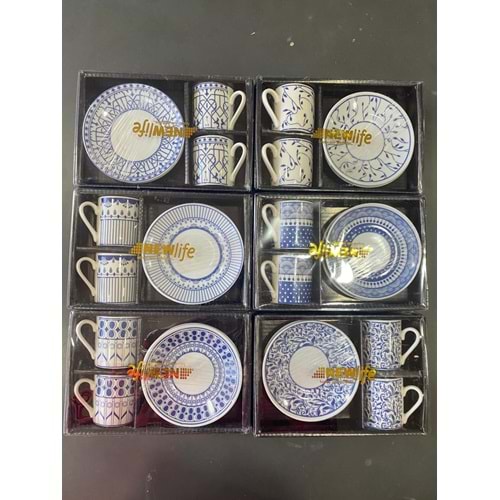 MAVİ MODEL İKİLİ DESENLİ KAHVE FİNCAN TAKIMI