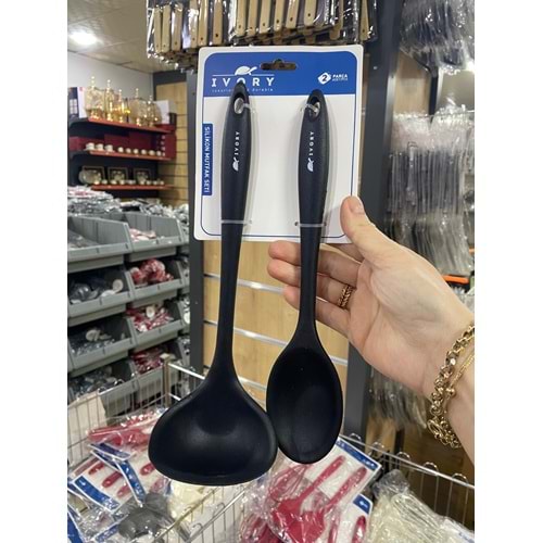 İVORY 2 Lİ KEPÇE VE DERİN KAŞIK SETİ SİYAH (IVO-SL214)