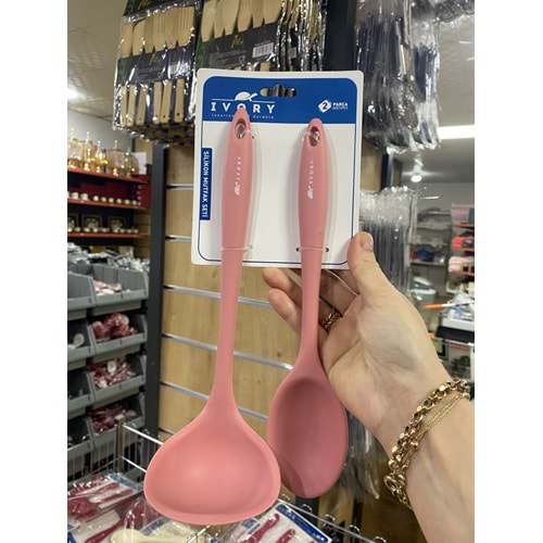 İVORY 2 Lİ KEPÇE VE DERİN KAŞIK SETİ PEMBE (IVO-SL214)