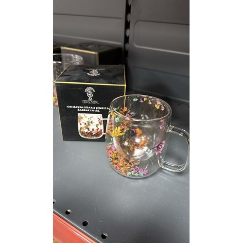 1385 CİDARLI ÇİÇEKLİ 250 MİLİM KULPLU BARDAK
