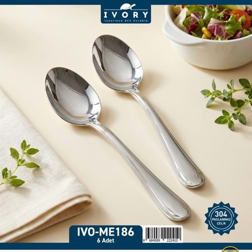 İVORY LÜKS PASLANMAZ ÇELİK YEMEK KAŞIĞI 6 LI IVO-186