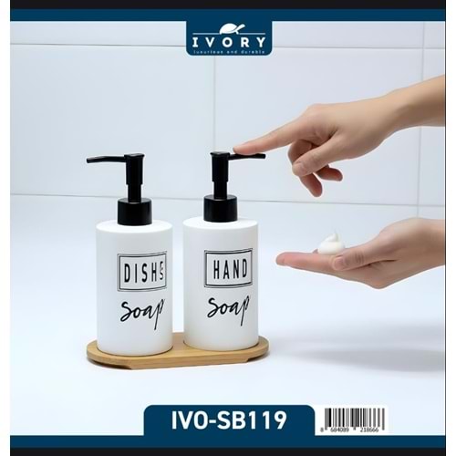İVORY STANDLI İKİLİ BEYAZ CAM SIVI SABUNLUK İVO-SB119
