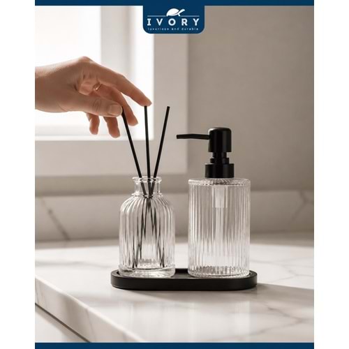 İVORY STANDLI İKİLİ CAM SABUNLUK İVO-SB121 BAMBU ÇUBUKLU